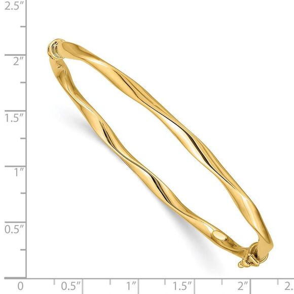 4mm 14k Yellow Gold Twisted Tube Hinged Bangle Bracelet - Picture 3 of 4